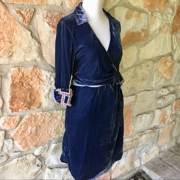 NWT Anthropologie Maeve Velvet Shirtdress in blue - Picture 7 of 8